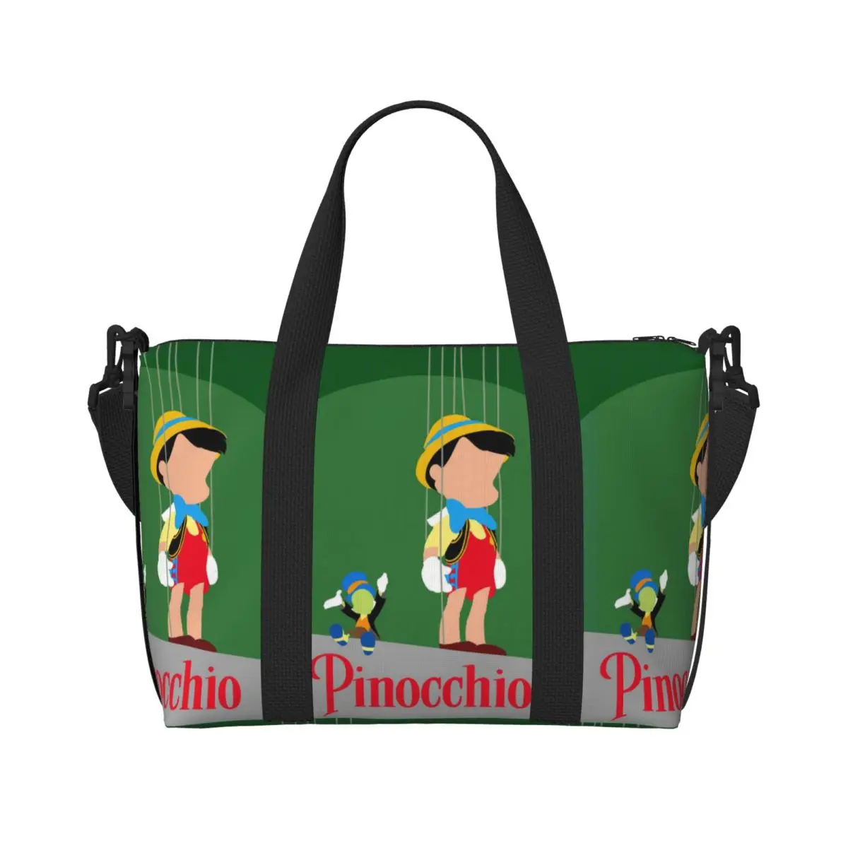 

Custom Cartoon P-Pinocchio Grocery Shopping Tote Bags Women Large Capacity Beach Gym Travel Bags