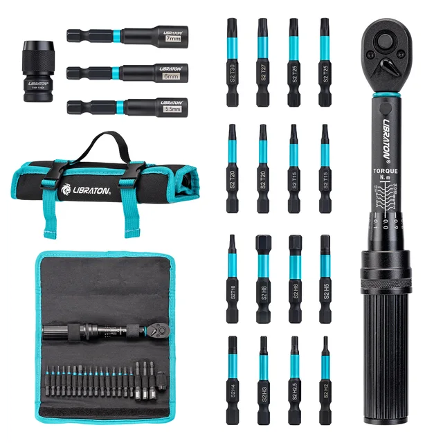 Chave de torque de bicicleta de 1/4 ", 2-14nm, 21 peças, conjunto de chave de torque de bicicleta, chave de soquete com broca de impacto, kit de reparo de catraca de motocicleta