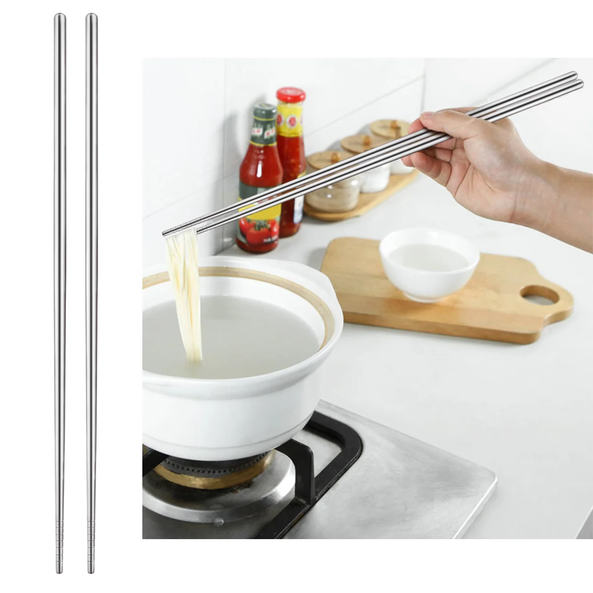 

Pure Taste Chopsticks Stainless Steel Lo Mein Noodle Long for Cooking Secure Food