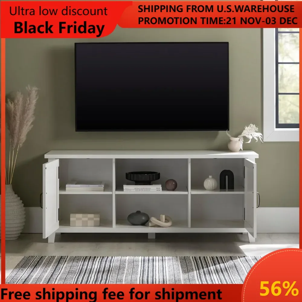 Buren Classic Grooved Door TV Stand for TVs up to 65 Inches, 58 Inch, Solid White tv stand living room furniture  tvs cabinet