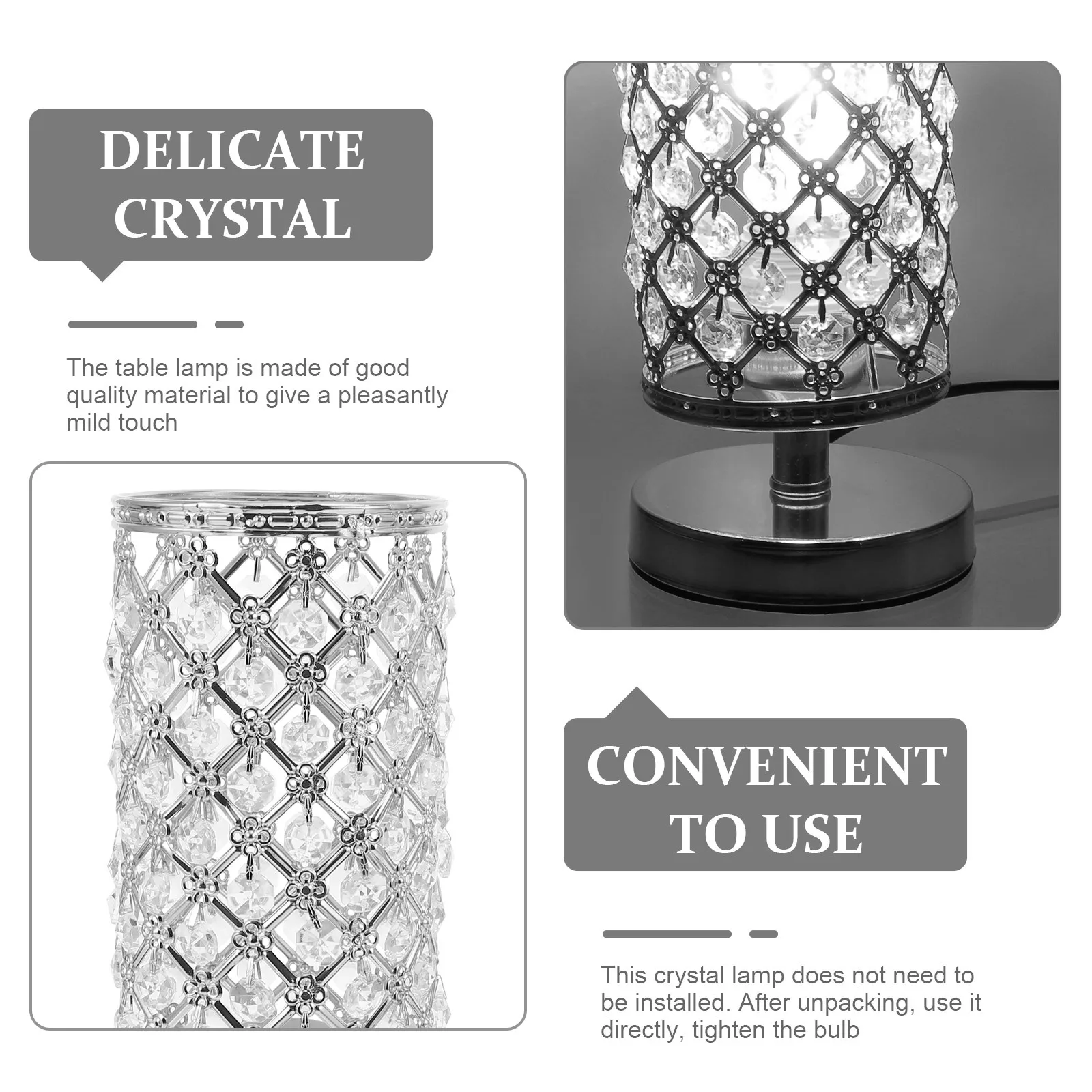 1Pcs Exquisite Crystal Table Lamp Decorative Living Room Desktop Light Unique Indoor Use Household Light Crystal Table Lamp