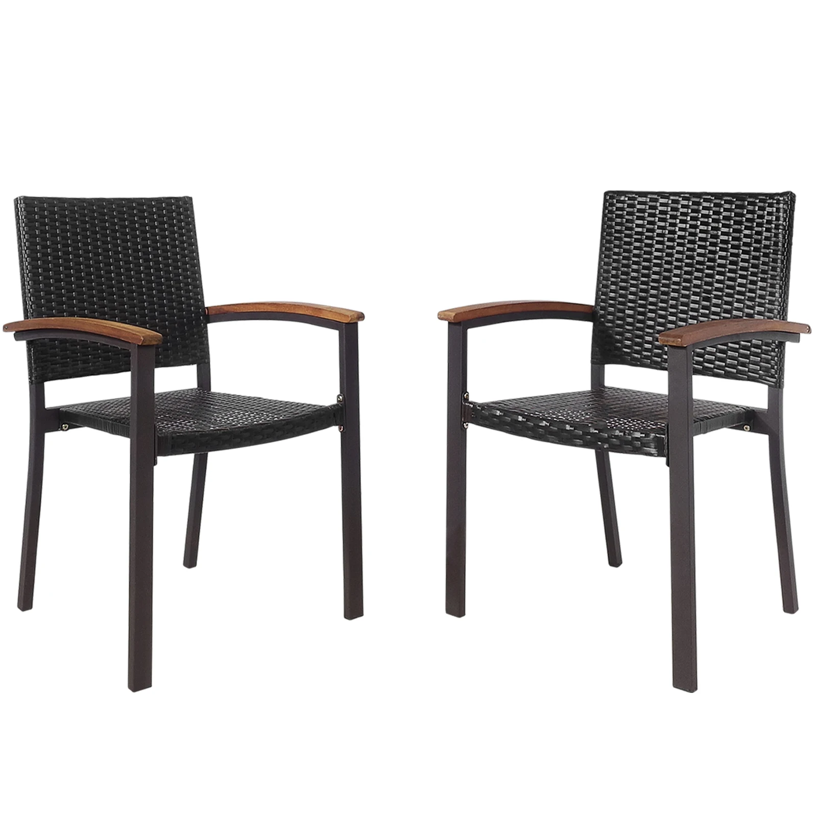 

Set of 2 Outdoor Patio PE Rattan Dining Chairs Armrest Stackable Garden