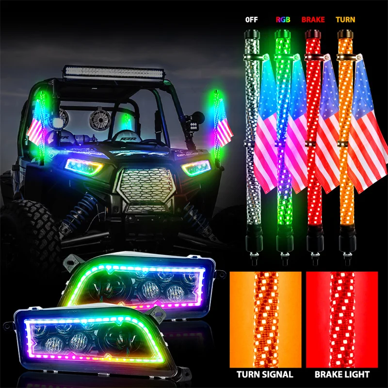 

2pcs Led Whip Lights RGB Neon LED Whip Light Universal LED Flagpole Lamp for SUV UTV ATV Off Road Truck Sand Buggy Dune RZR