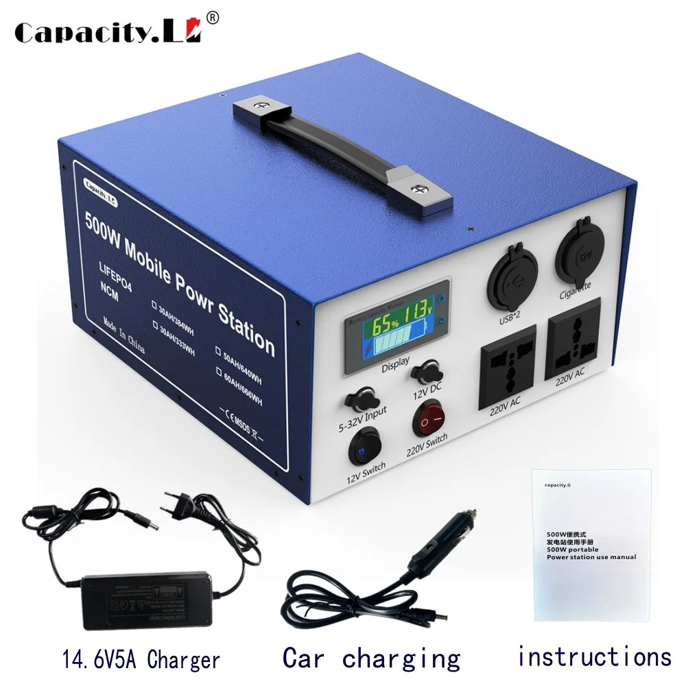 Capacity.Li 500W Portable Power Station Fast Charging 666Wh 60000 mAh 220V Solar Power Generator for Camping Car Home Backup