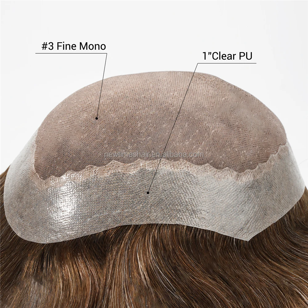 Custom Fine Mono Hand Tied Skin PU Perimeter Hair 110% Density Men's Hair System Human Hair Toupee