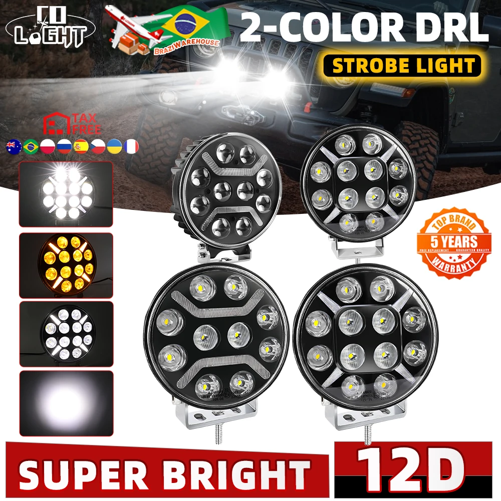 

CO LIGHT 7 inch Car LED Work Light Bar Driving Lamp for Offroad Boat Tractor Truck 4x4SUV ATV Spotlight 12V 24V Strobe Headlight