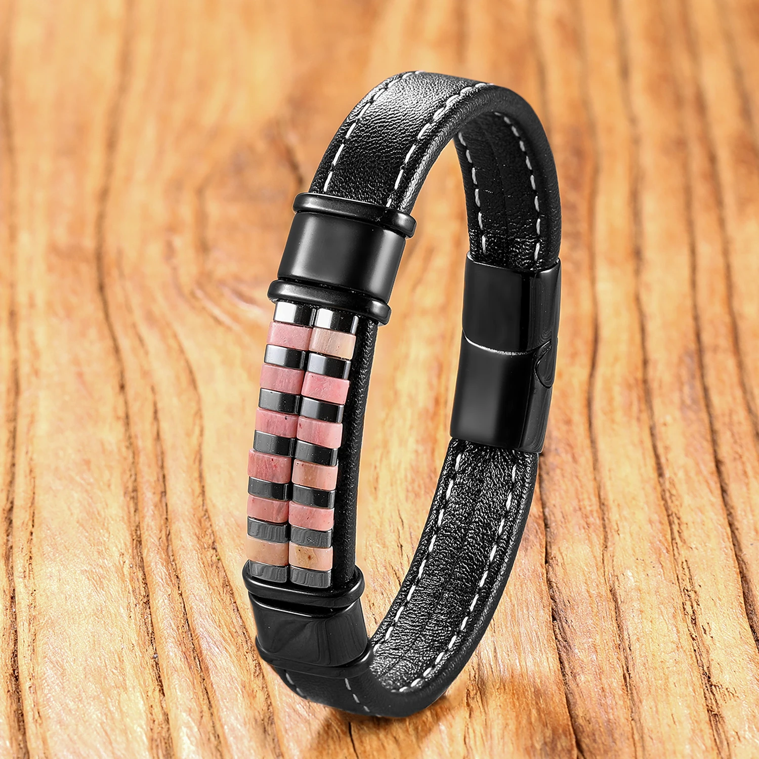 Natural Tige Eyes stone Crystal Leather Wrap Bracelet,Personalized Stainless Steel Bracelet, Spiritual Energy Gift for Him Her