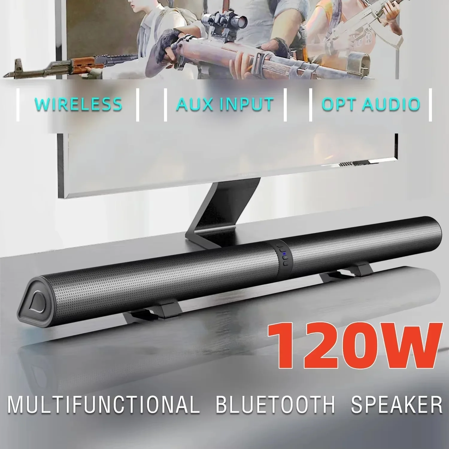 

120W TV Sound Bar with 2-in-1 Detachable Home Theater Sound System Bluetooth Speaker AUX/BT/OPT Connection Soundbox Caixa De Som