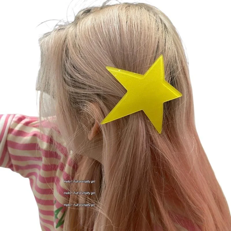 AttireTroveLarge Shiny Yellow Green Blue Plastic Star Hair Clip Non Slip Grip Cute Design For Teen Girls Cosplay Daily Wear view 6