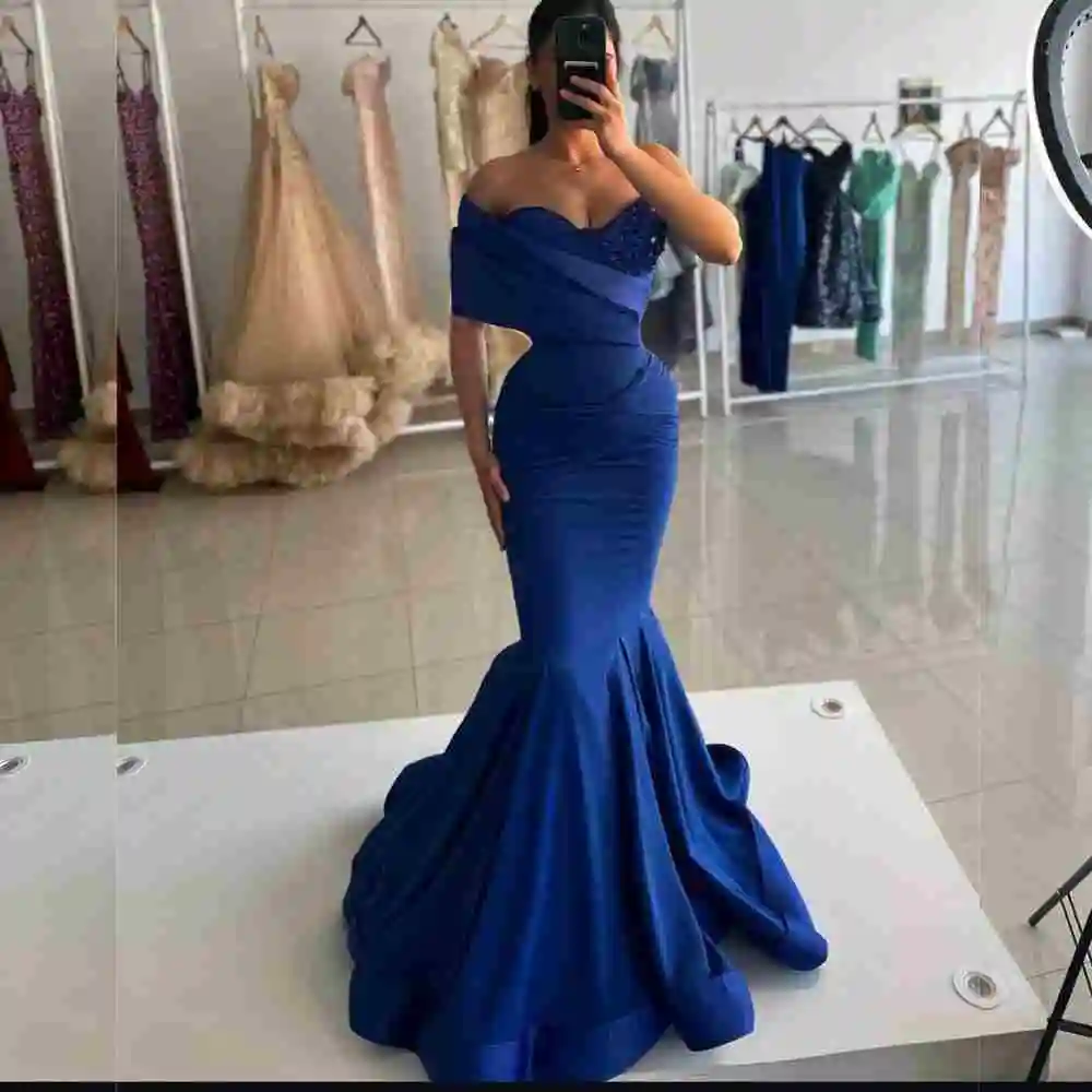 

Retro Jersey Pleat Mermaid Off-the-shoulder Long Dresses Evening Dresses Classic Exquisite Modern Style Pastrol Unisex