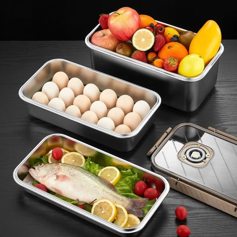 304 Stainless Steel Fresh-keeping Box Dumpling Egg Storage Box Refrigerator Quick Frozen Sealed Food Containers Kichen Organizer