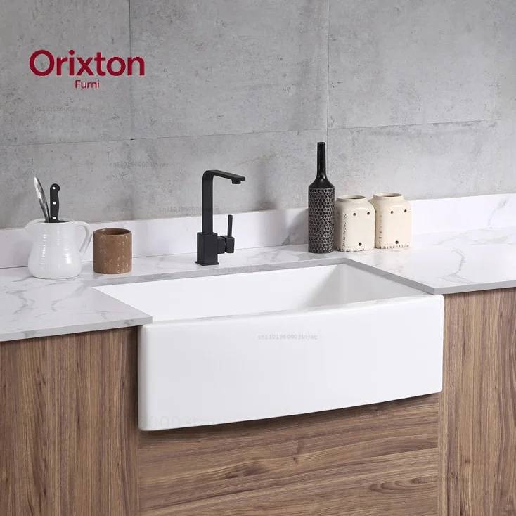 Modern Rectangular Ceramic Farmhouse Sink White Color Single Bowl Undermount Kitchen Sinks