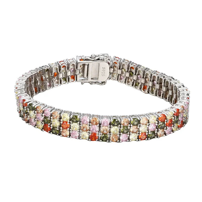 S925 sterling silver women's China-Chic style niche multi-layer color zircon bracelet Thai retro personality jewelry