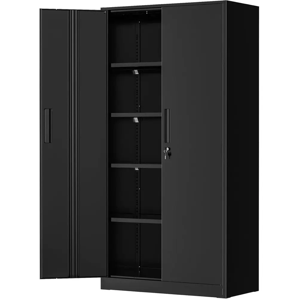 

Secure Steel Storage Cabinet with 2 Doors & Adjustable Shelves for Home, Office, and Garage (Black)