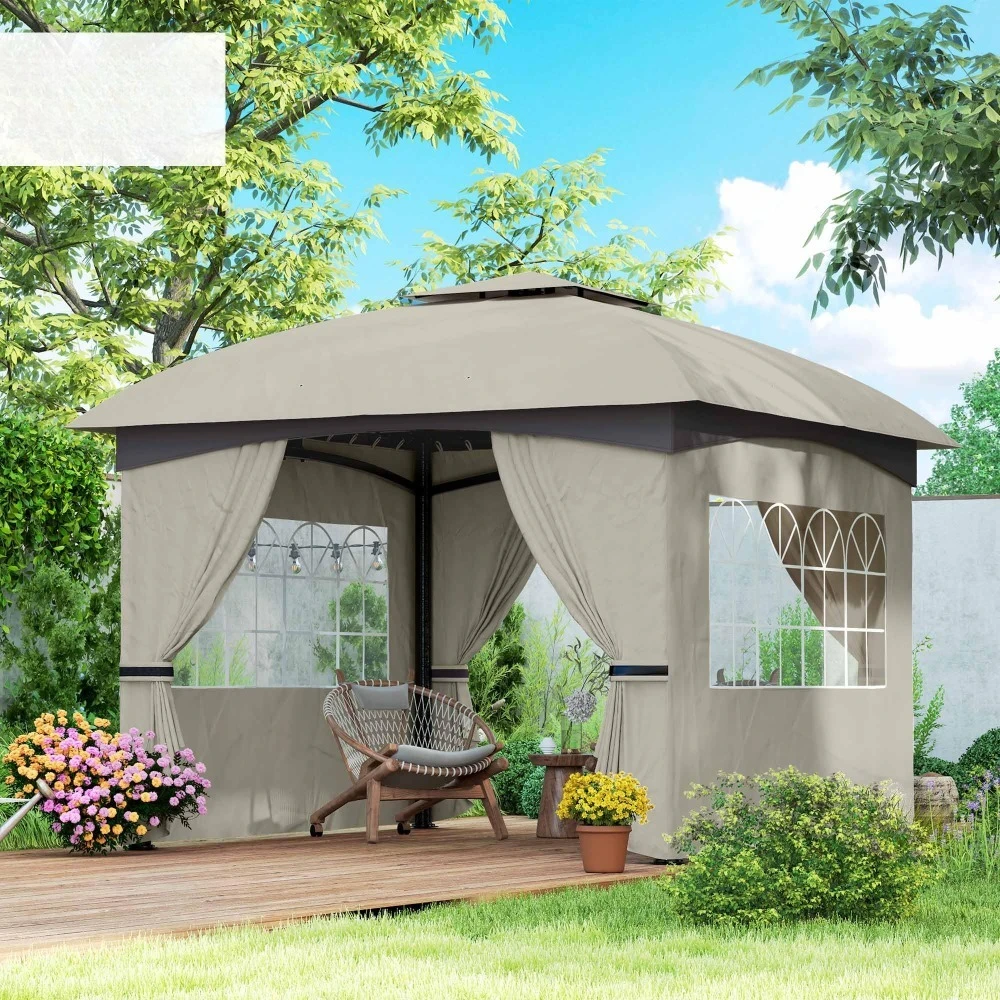 11' x 11' Outdoor Gazebo UV Protected with Curtains Light Gray