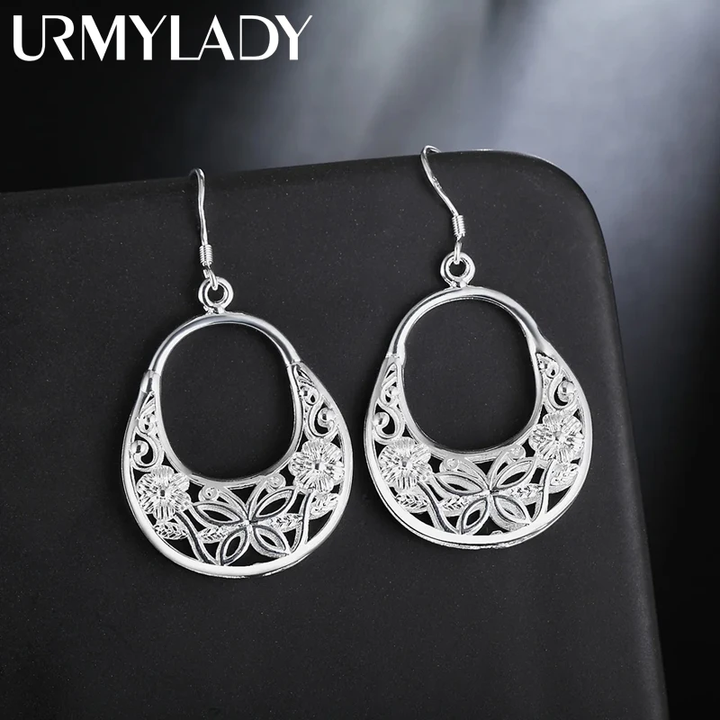 New 925 Sterling Silver Carved butterfly flower Earrings Women Fashion Jewelry Christmas Gifts Wedding fancy earrings