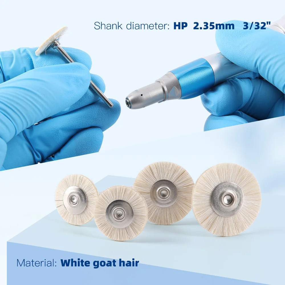 10Pcs/Pack Dental Polishing Brush Wheel  White Goat Hair 17/19/22/25mm Extra soft  For Low-Speed Handpiece Dentistry Polisher