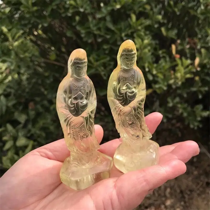 Natural Citrine Buddism Godness Guanyin Crystal Carving Healing Feng Shui Home Decoration Healing Holiday Gift 1pcs