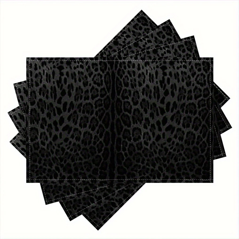 4/6/8pcs Black Leopard Print Placemat Set Linen Animal Pattern Table Mats for Modern Dining 2D Flat