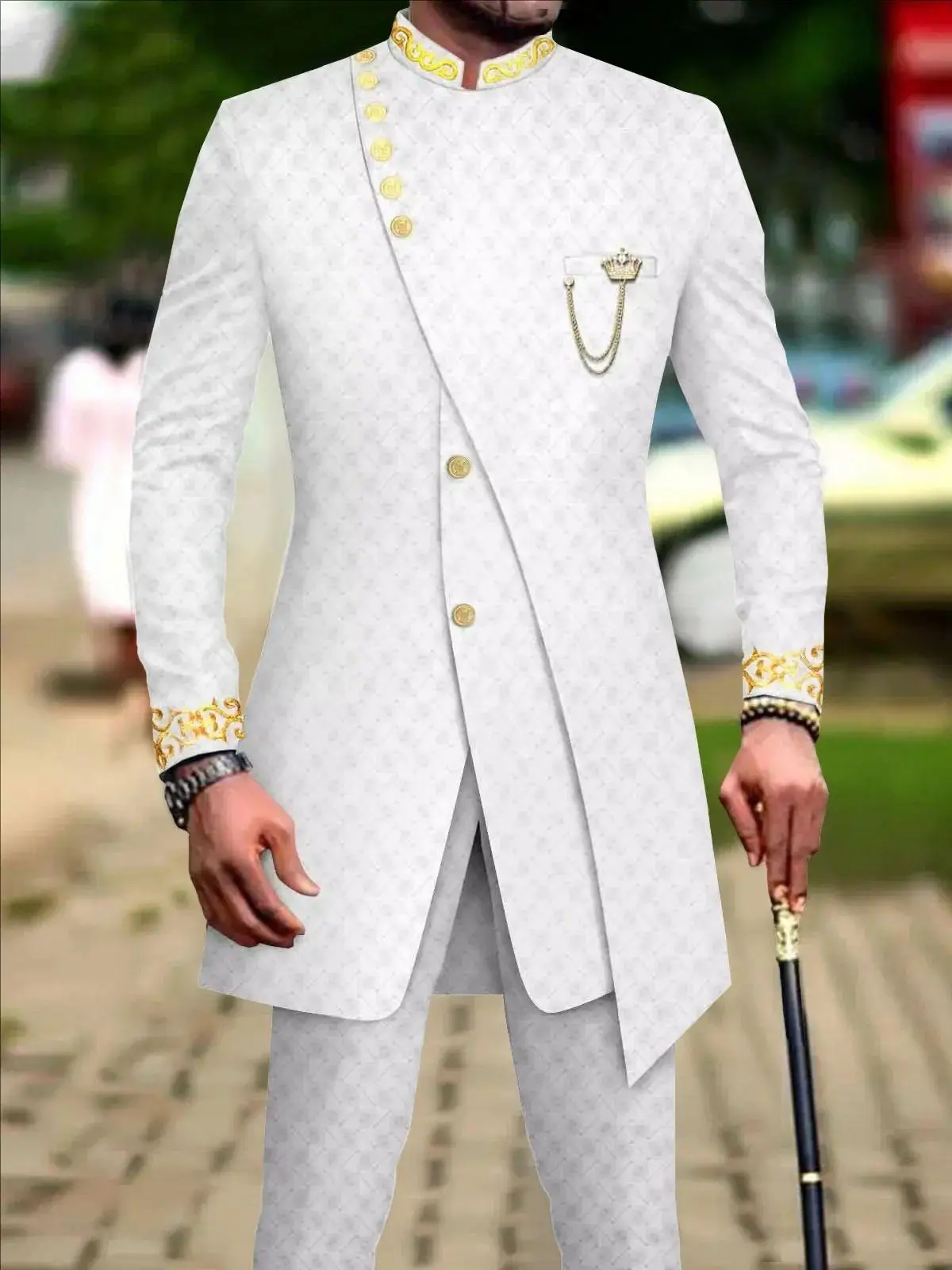 

Men`s Suit Double Breasted Slim Fit Embroidery Chain Blazer and Pants Set Men Dashiki Outfits African Clothes