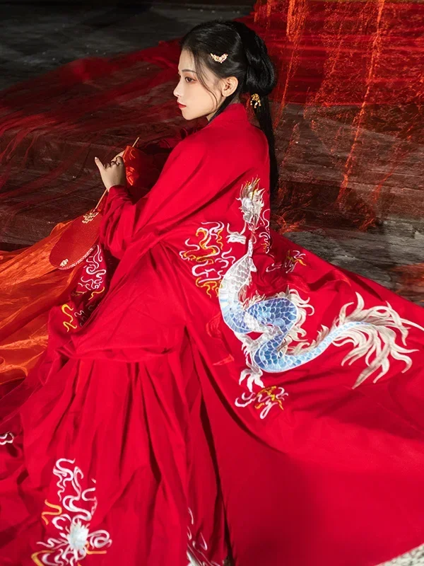 Modern Hanfu Woman Chinese Traditional Dress Kimonos Mujer Tang Dynasty Style Hanbok Cosplay Retro Fairy Princess Black Red Suit