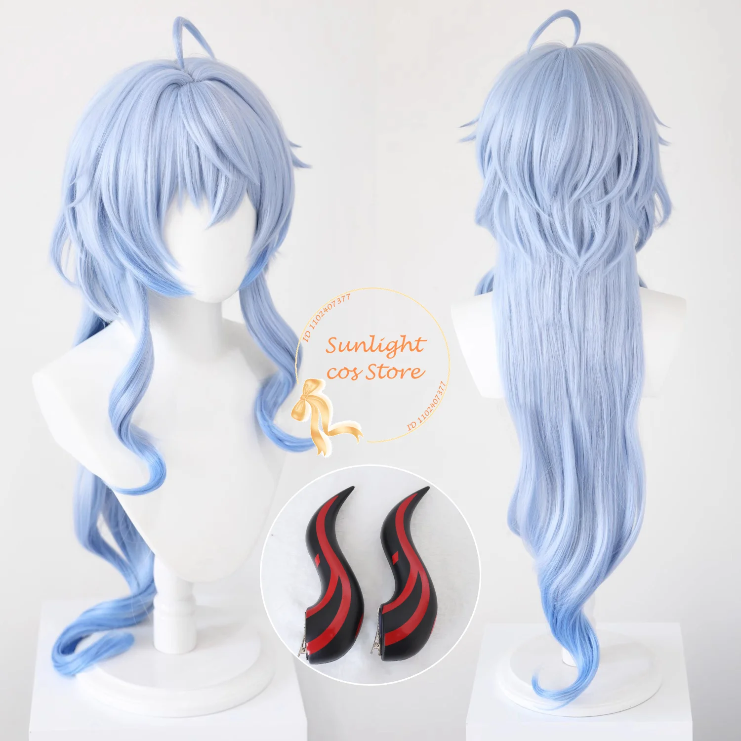 Anime Ganyu Cosplay Wig Long Cruly Blue Gradient Simulated Scalp Wigs Heat Resistant Synthetic Hair Halloween Party + Wig Cap