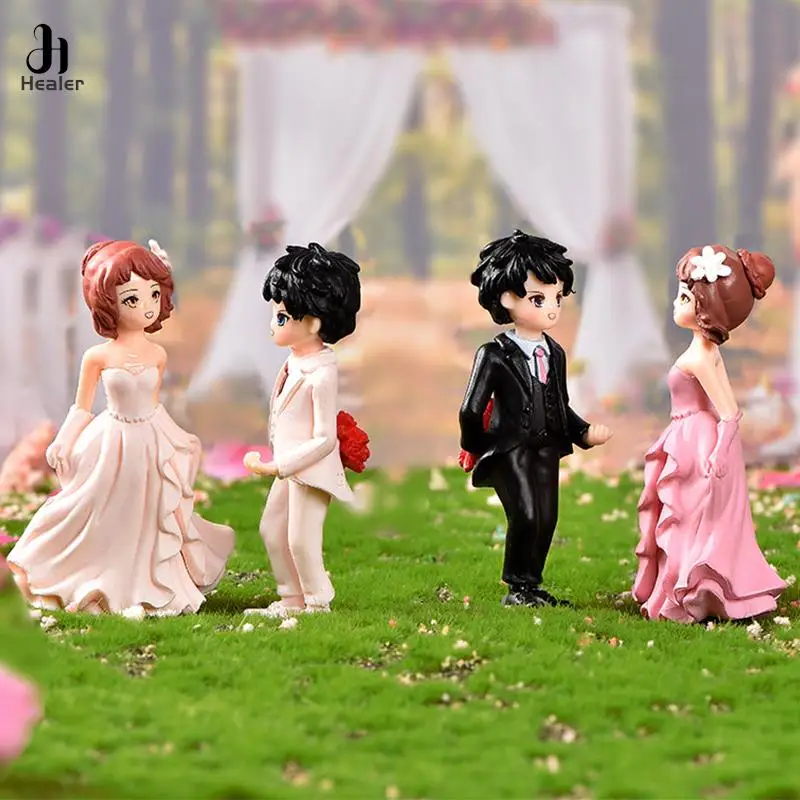 1set Miniature Ornaments Boy Girl Sweety Lovers Couple Figurines Craft Fairy Resin Dolls Wedding Accessories Home Decorati