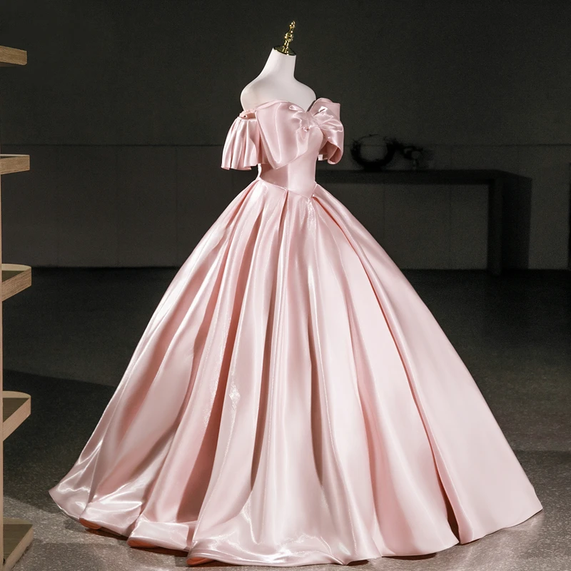 فستان حفلات وردي أنيق 15 فساتين Quinceanera فستان حفلة موسيقية كلاسيكي من الساتان فستان بعمر 15 عامًا لـ Quinceanera مخصص