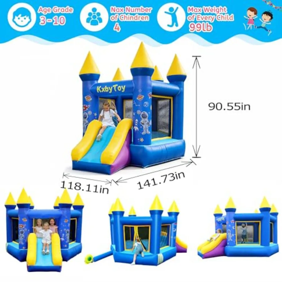 Inflatable Bounce House for 3-10, 550W Blower Included Indoor Outdoor Bouncy House with Slide, Toddler and Infant Jumping Castl