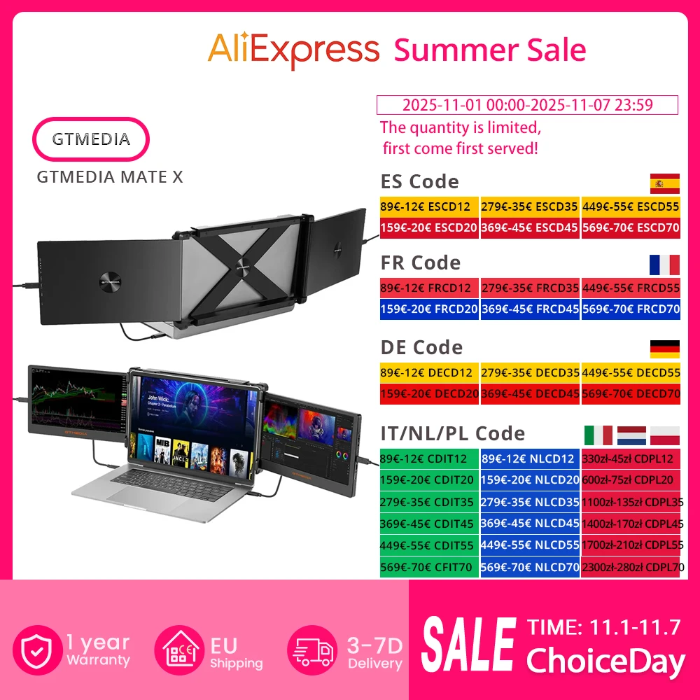 GTMEDIA MATE X Portable Dual Screen Monitor Laptop Screen Extender for 13-17.3" Laptop, 60Hz Refresh Rate, 178° Viewing Angle