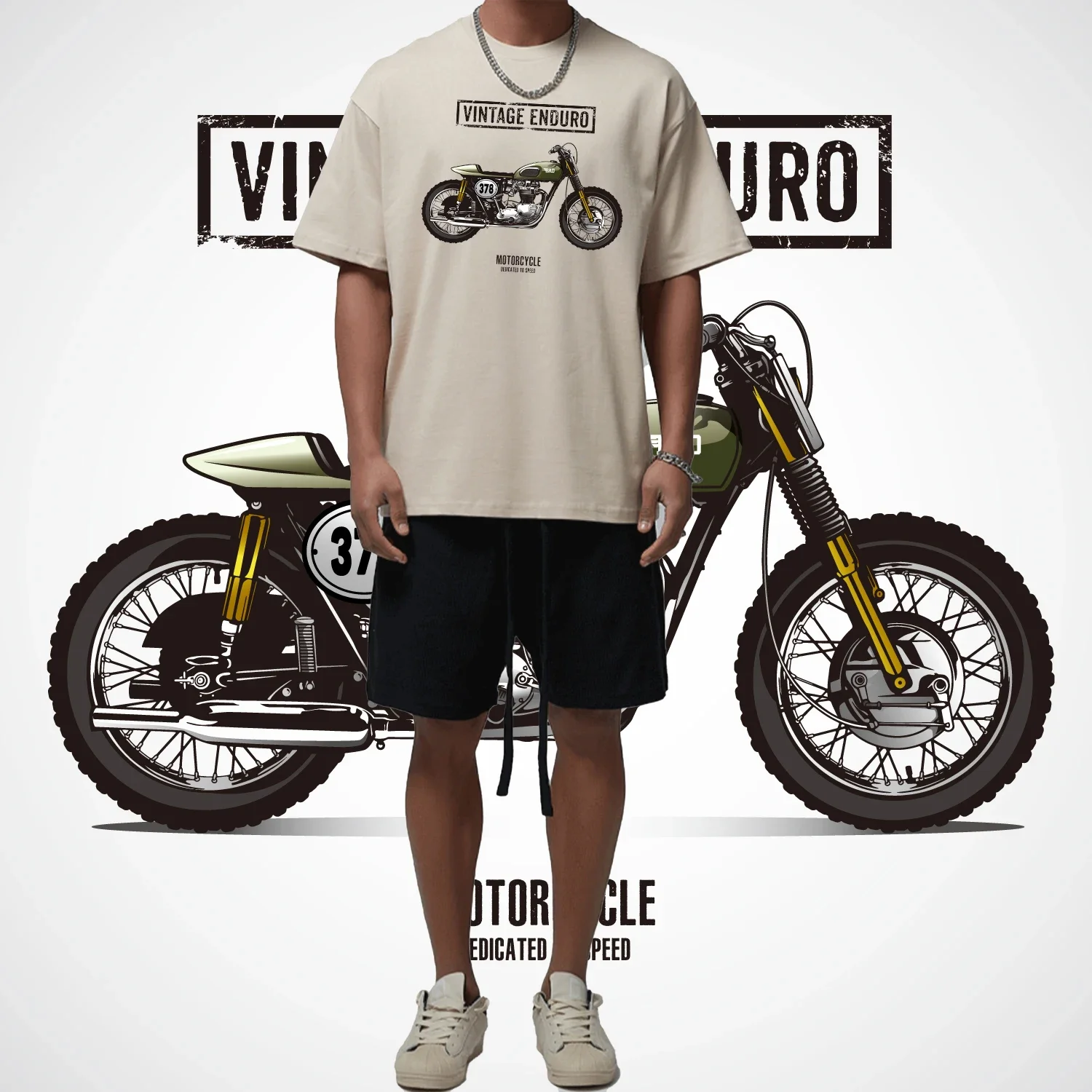 Motorcycle printed T-shirt for men fashionable hip-hop retro T-shirt plus size top Motorcycle graphic t shirts