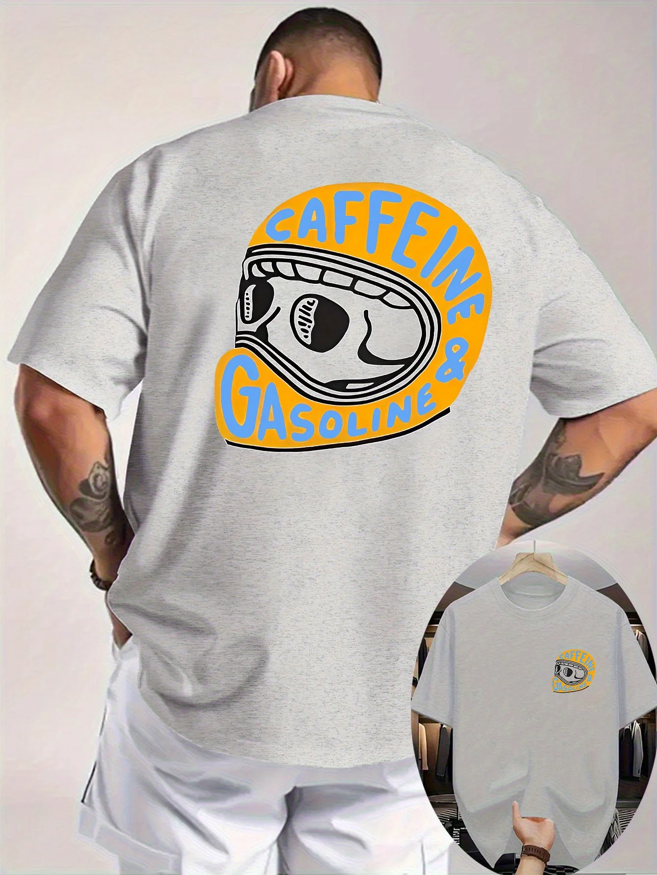2026 Neues Sommer-Herren-T-Shirt, 100% Baumwolle, Muster-Print, Motorradhelm-Print, Lässig, Bequem, Locker Geschnitten – Detail 4
