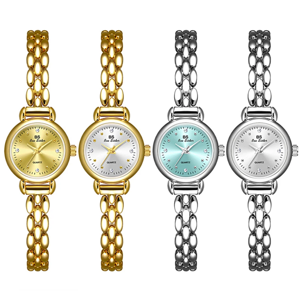 BS Luxury Women's Watches Simple Retro Gold Silver Women's Wristwatch Elegant Quartz Small Chain Watch Woman