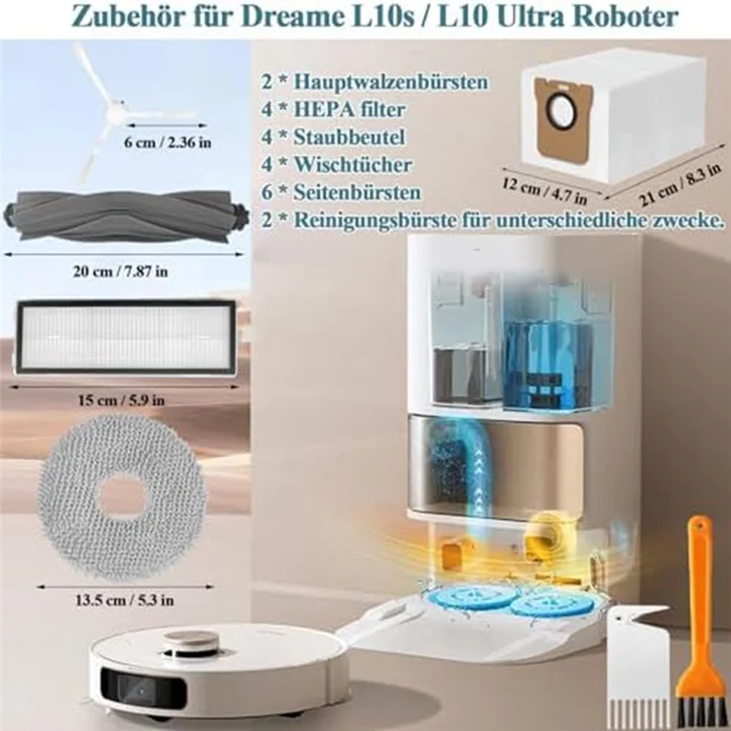 A20M Hauptbürsten, HEPA-Filter, Staubbeutel Ersatz Ersatzteile für Dreame L10 Ultra /L10S Ultra Roboterstaubsauger