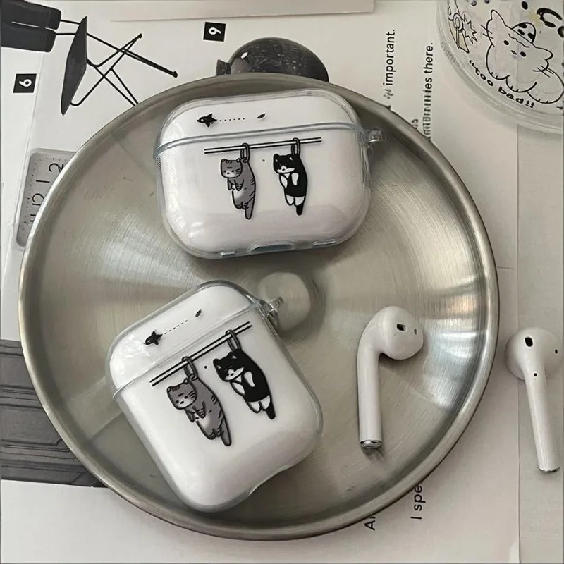 مضحك القط الأسود واضح حقيبة سماعة الاذن ل Airpods 4th 3rd 2 Pro 3 غطاء شفاف ل Airpod 3 1 ملحقات واقية قذيفة