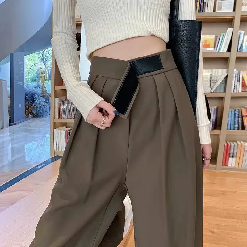 

Women's Casual High Waist Wide Pants, Elegant Straight Suit Trousers, Loose Full Length Pants, Ladies Fashion, Spring, Summer