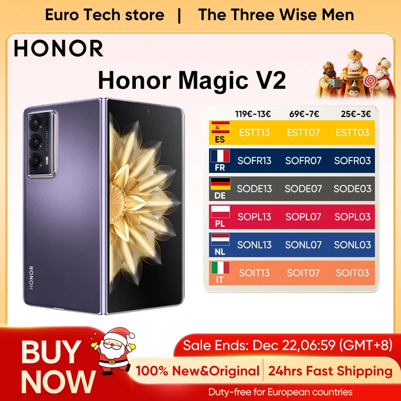 Honor Magic V2 Version mondiale 5G Smartphone pliable Snapdragon 8 Gen2 LTPO écran OLED 120Hz 50MP Triple caméra Android Mobile