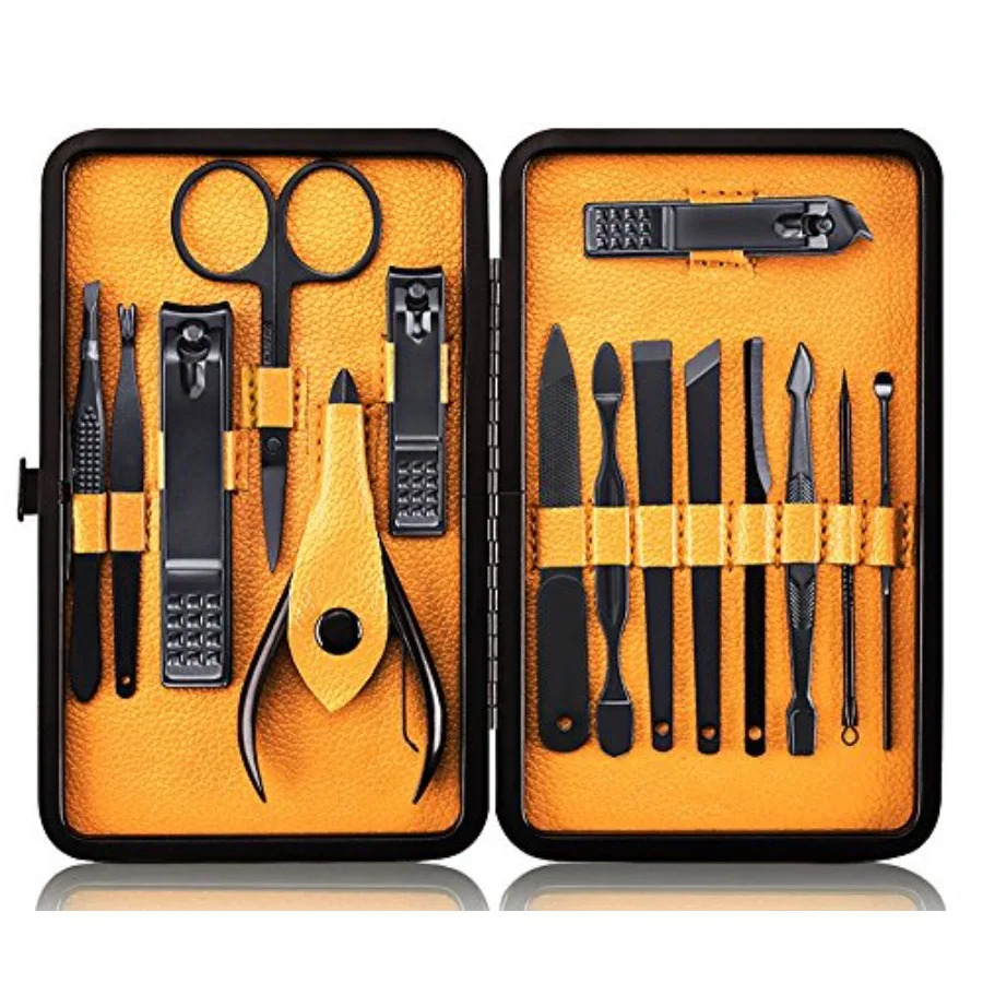 zz-Professional Stainless Steel Nail Clipper Travel and Grooming Kit Nail Tools Manicure and Pedicure Set of 15pcs with Luxurio