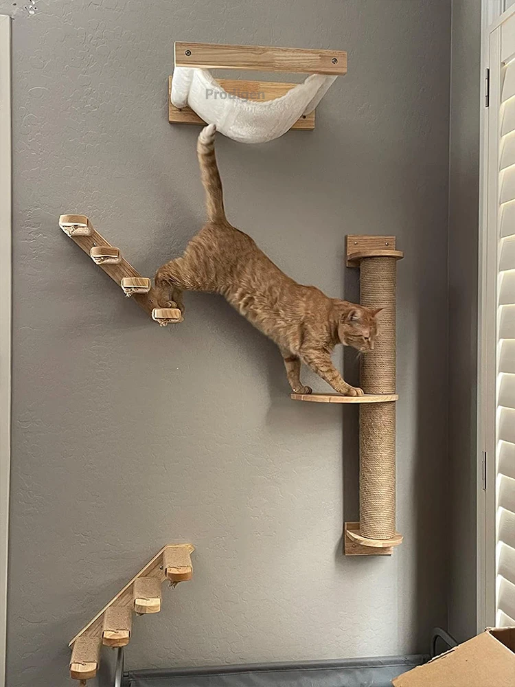 Wall Mounted Cat Climbing Shelf Steps Wall Furniture Stairway With Sisal Rope Scratching Post Tree for Cats Kitten Sleeping