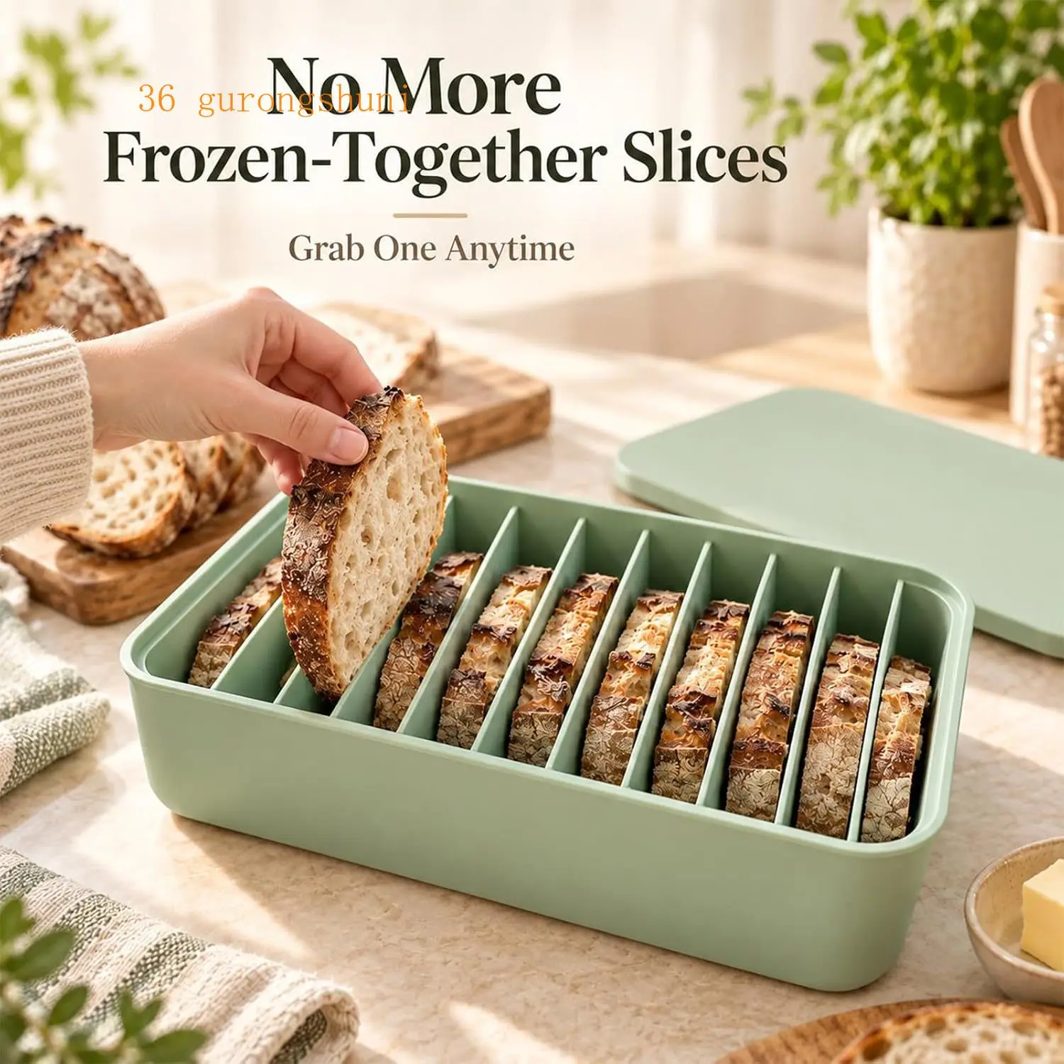 11-Slot Bread Freezer Box, Sourdough Bread Storage Container 11 Individual Slots, Thick Slice Bread Keeper, Freezer Storage