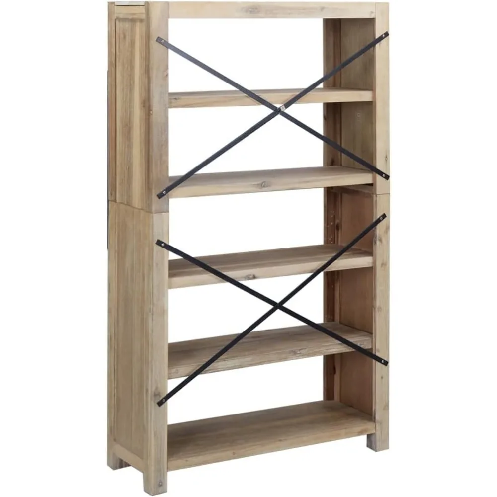 Librería de 5 niveles de madera maciza para dijes del hogar, libros de exhibición y decoración, solución de organización de 31,5 x 11,8 x 55,1