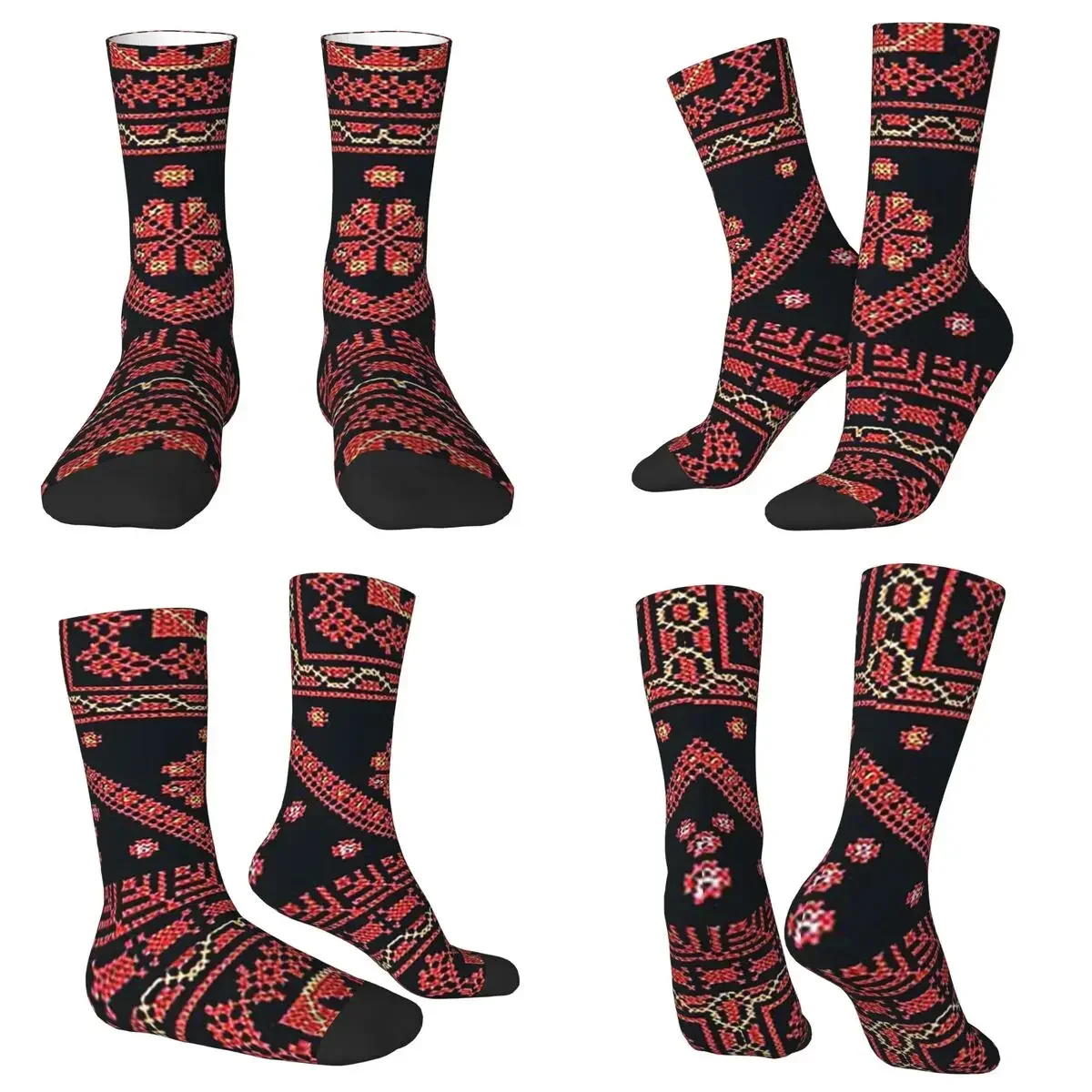 All Seasons Crew Stockings Three Flowers Palestinian Embroidery Socks Crazy Hip Hop Long Socks Men Women Valentine's Day Gifts