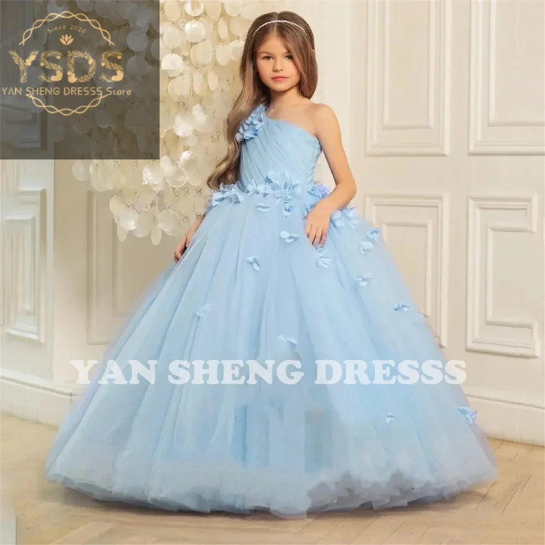 

Flower Girl Dresses One Shoulder A Line Organza Winter Flower Sleeveless Christmas Gown with Pleat Princess Custom Formal Wear