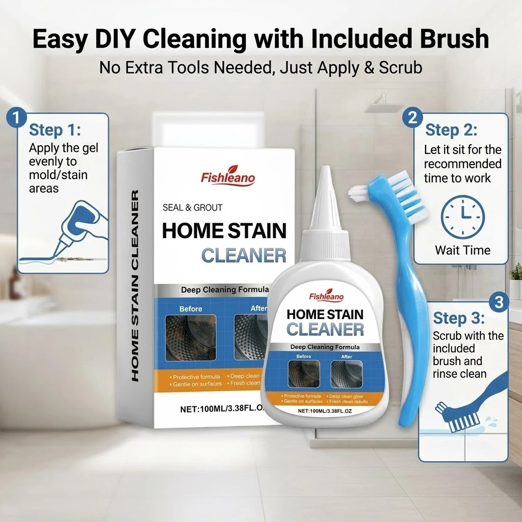 100ml Grout Cleaner Gel Mold Remover for Bathroom Kitchen Tile Grout Sealant Deep Stain Remover Gel with Cleaning Brush