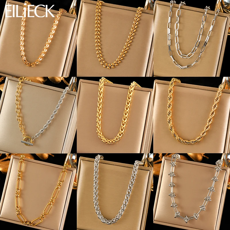 

EILIECK 316L Stainless Steel Metal Chain Necklace for Women Stylish Neck Chain Collar 18K Gold Plated Waterproof Jewelry Gift