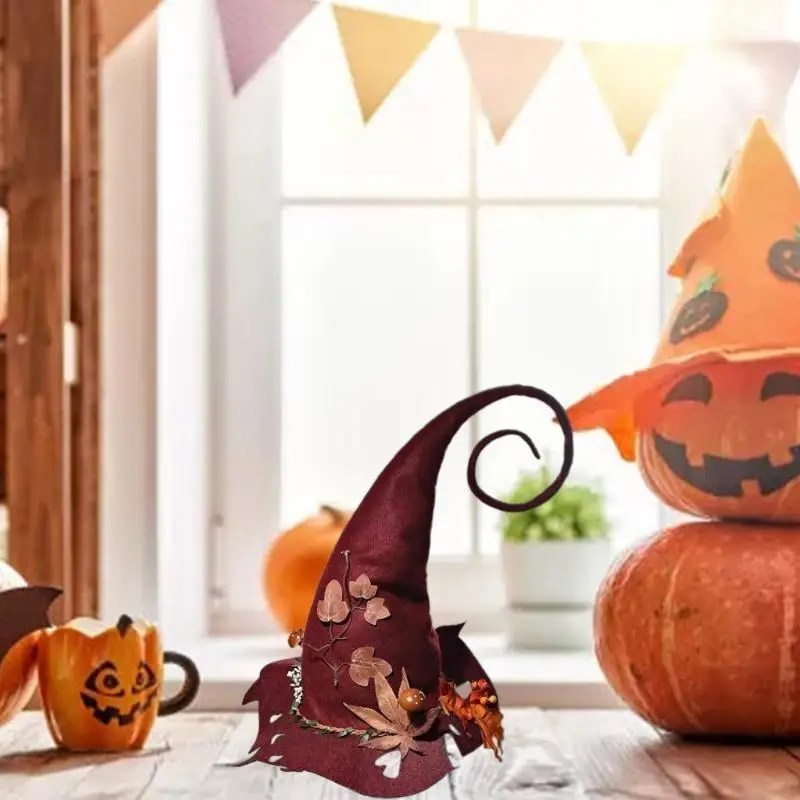 39BD Beautiful Steeple Wizard Hat Pointed Hat Angled Witch Hat Flower Wizard Hat Halloween Party Costume for Women Girls