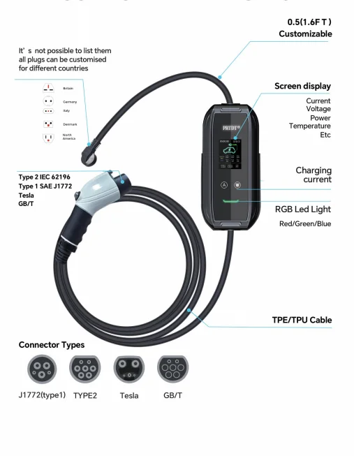 Portable Electric Car Charger for 16A Type 1 Type 2 Compact and Lightweight EV charger New Energy Vehicles Charge Pile