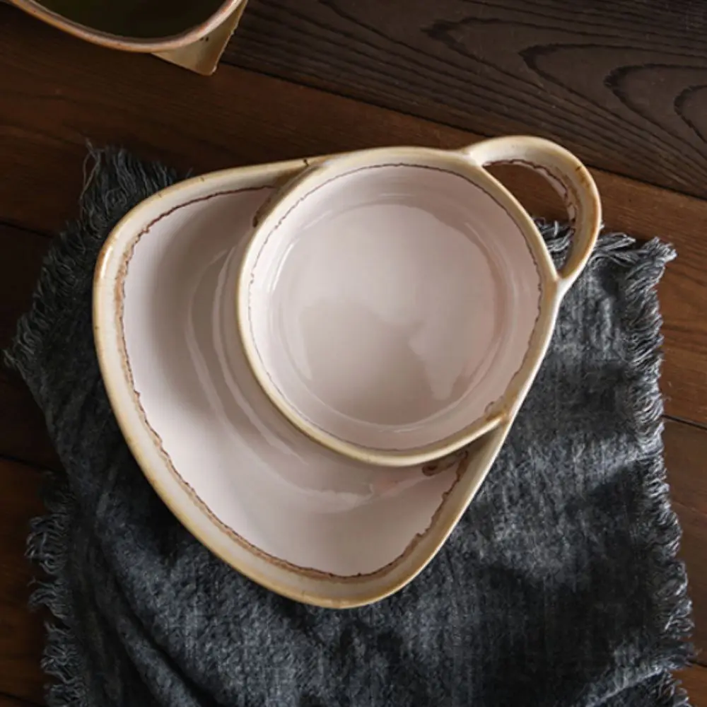 Unique Ceramic Vintage Separated Fruit Salad Plate with Handle Heat-resistant Snack Plate Kiln-change Glaze Dinner Dish Dessert