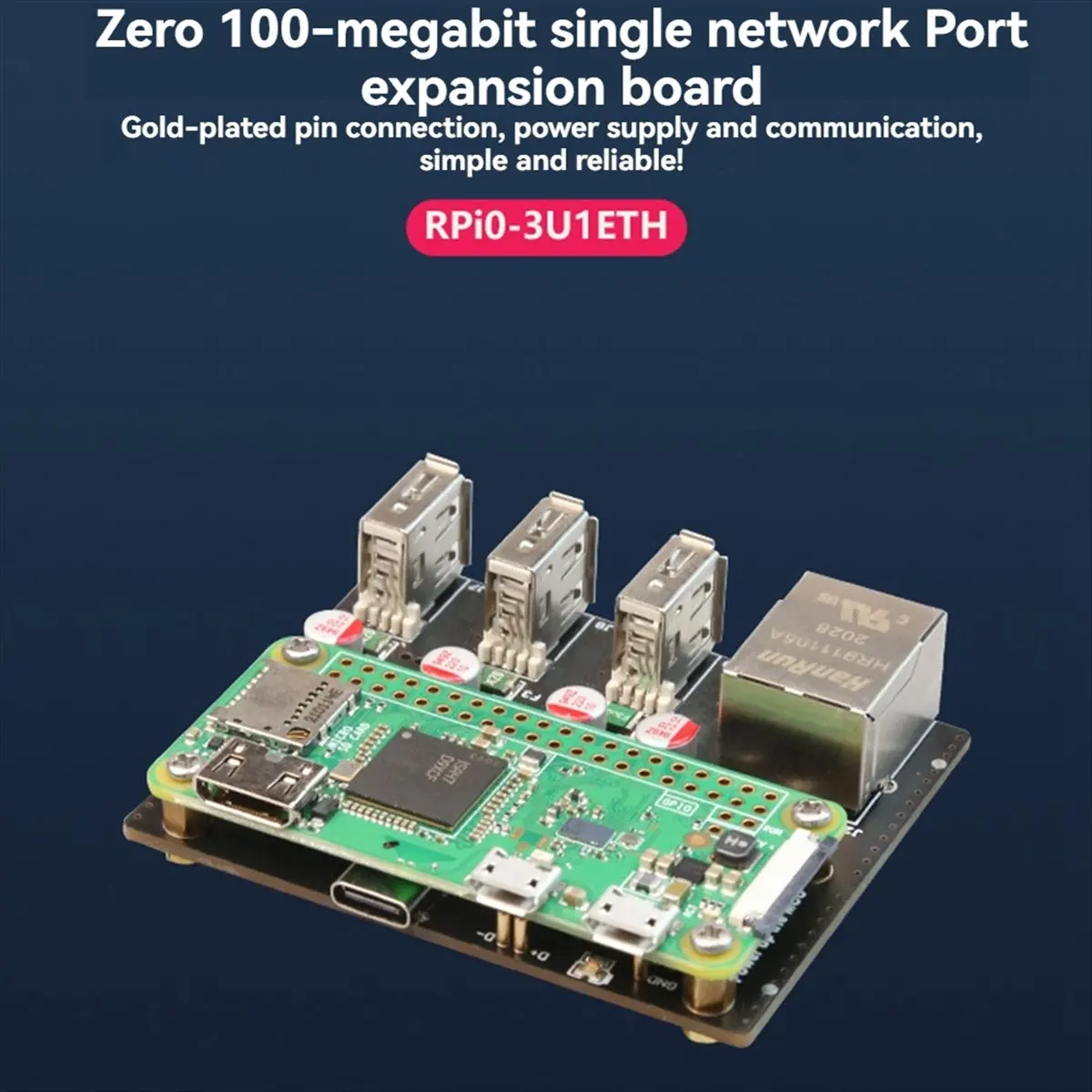 RPi0-3U1ETH for Zero Expansion Board 100Mbps Ethernet Port Expansion Board with 3XUSB 2.0 Ports Riser Card