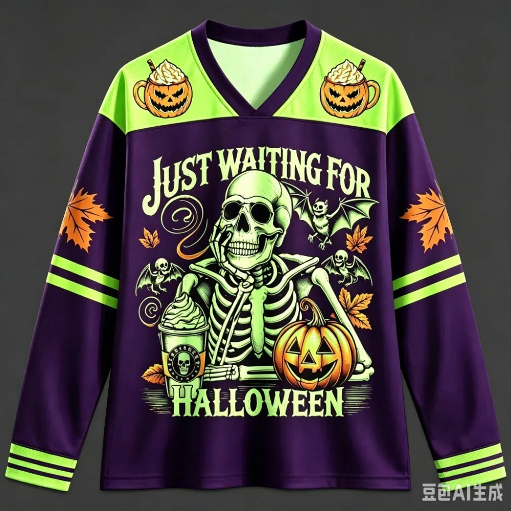 Hallowmas Skeleton Pumpkin Pattern 3D Print Men V-neck Long Sleeves Outdoor Casual Fashion Quickdry Breatha Cosplay Parent-child